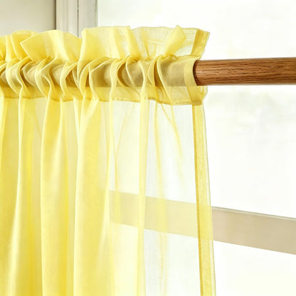 UPOPO Yellow Sheer Tier Curtains 16 inches Long Voile Kitchen Tiers Linen Textured Cafe Curtains Bathroom Basement Short Small Curtain Panels for Door Half Window Curtains 2 Panels Rod Pocket