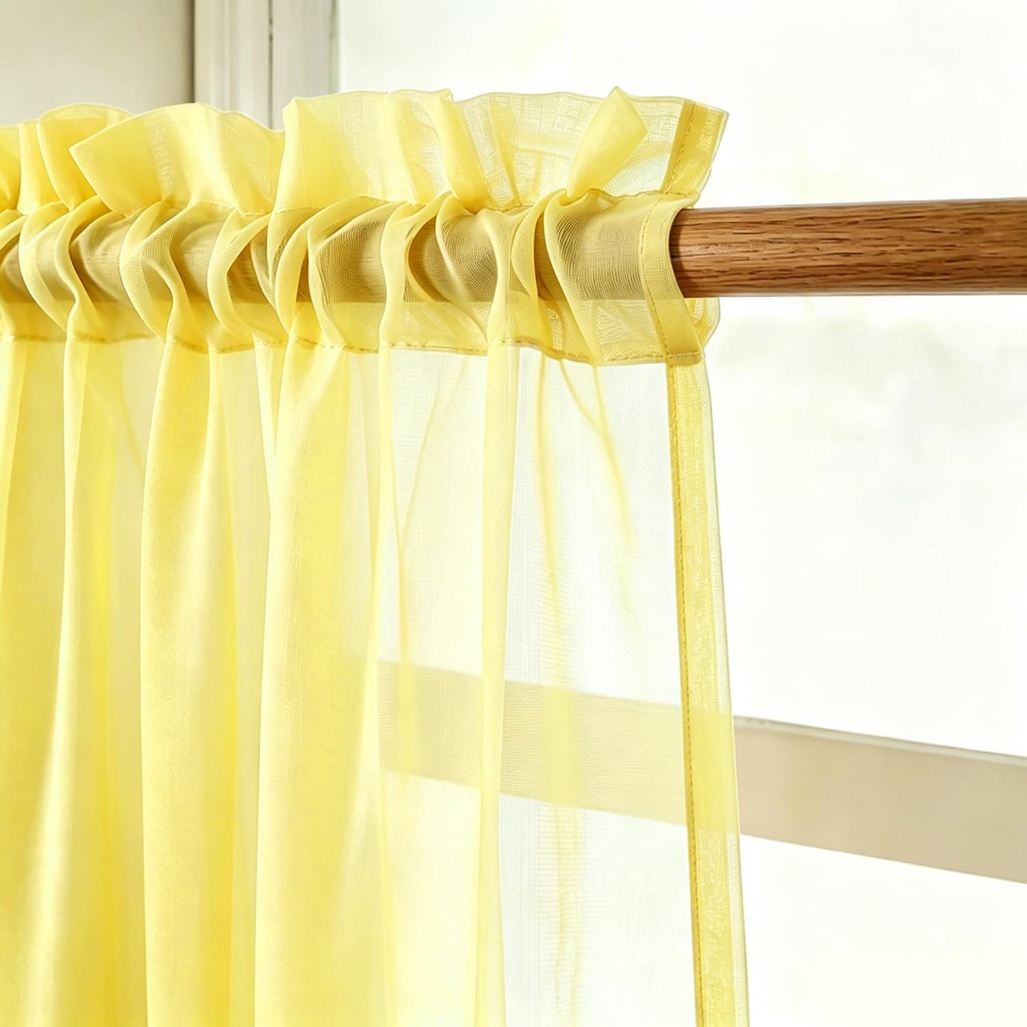 UPOPO Yellow Valance 15 inches Long Sheer Curtain Valance Living Room Bedroom Kitchen Voile Transparent Light Filtering Valance Curtain Small Short Door Window Treatment 2 Panels Rod Pocket