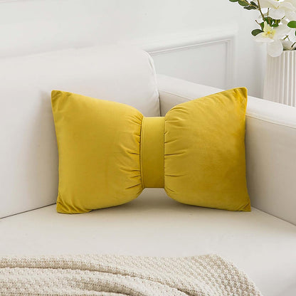 Bow Pillow Throw Velvet Bow Shaped Removable Cover Soft Lumbar Pillow Decorative Throw for Living Room Couch Bed Sofa Car Decoration,Yellow