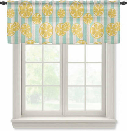 Sheer Window Valance Stripes Lemon Summer Semi Voile Short Curtain Rod Pocket Spring Yellow Valances Window Treatment for Bedroom Living Room Kitchen 54x18in