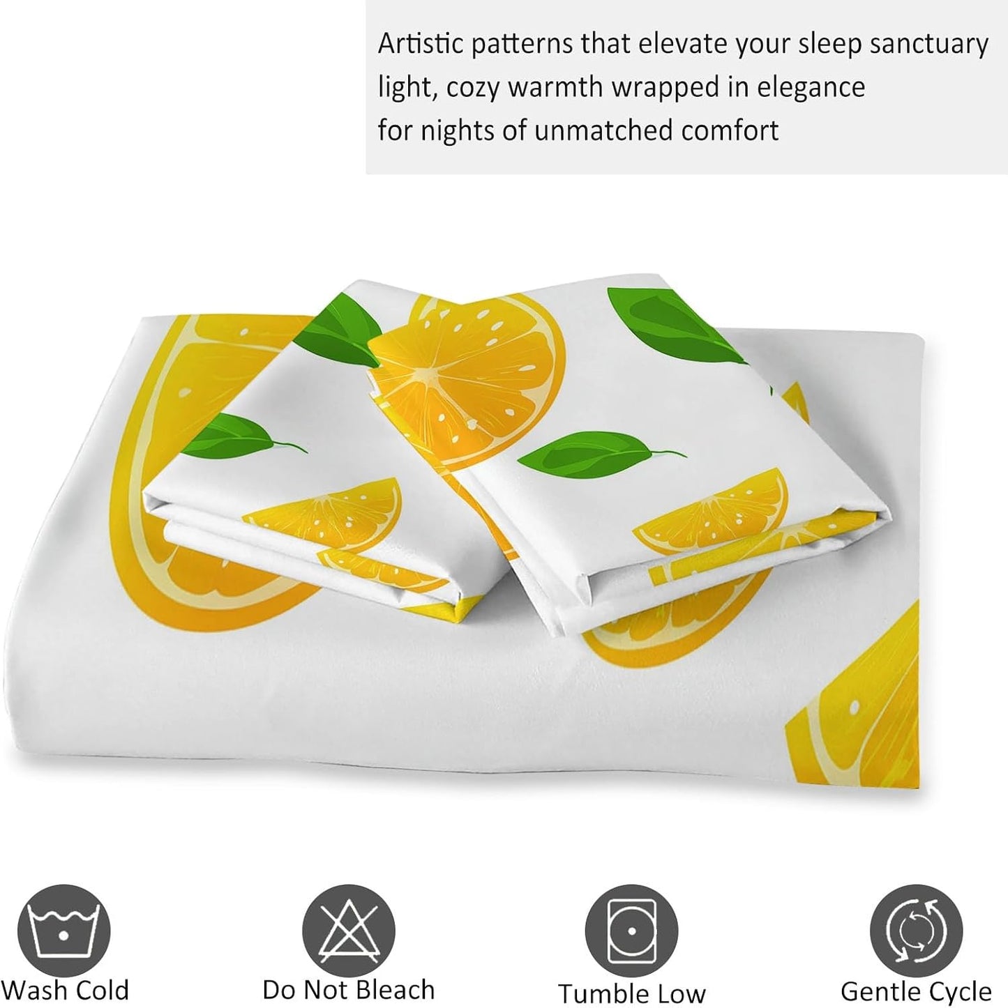 Boys Duvet Cover Set Cartoon Fruit Lemon (104 X 90 in) Bedding Set for Kids Teens Girls Room Decor, Yellow Reversible Quilt Cover King Size, 2 Pillowcase
