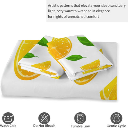 Boys Duvet Cover Set Cartoon Fruit Lemon (104 X 90 in) Bedding Set for Kids Teens Girls Room Decor, Yellow Reversible Quilt Cover King Size, 2 Pillowcase
