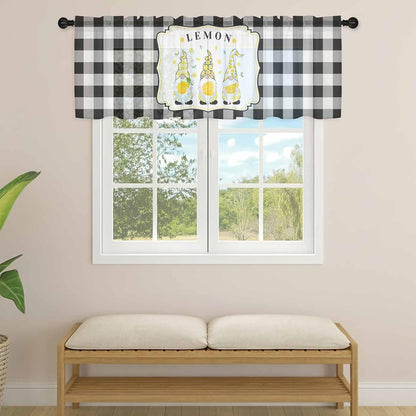 Sheer Window Valance Lemon Gnome Summer Fruit Plant Semi Voile Short Curtain Rod Pocket Buffalo Check Plaid Valances Window Treatment for Bedroom Living Room Kitchen 54x18in