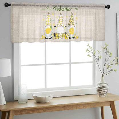 Sheer Window Valance Fruit Lemon Gnome Semi Voile Short Curtain Rod Pocket Farmhouse Plant Floral Valances Window Treatment for Bedroom Living Room Kitchen 54x18in