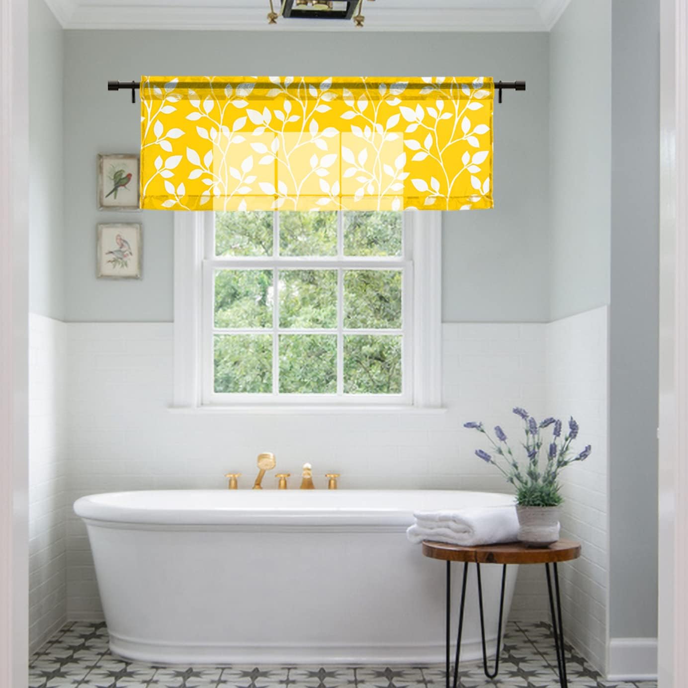 XTMYI Yellow Valance Curtais for Kitchen Window,Rod Pocket Sheer Spring Window Treatments Valence for Living Room Bedroom Bathroom,Mustard Sunflower Lemon Yellow and White