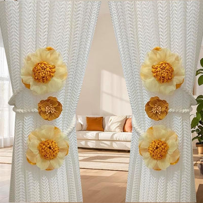 2 Packs Flower Curtain Buckle,Handmade Artificial Flower Curtain Holdbacks Clips,Flexible Curtain Tiebacks Clips Elegant Decorative for Living Room Bedroom(Yellow)