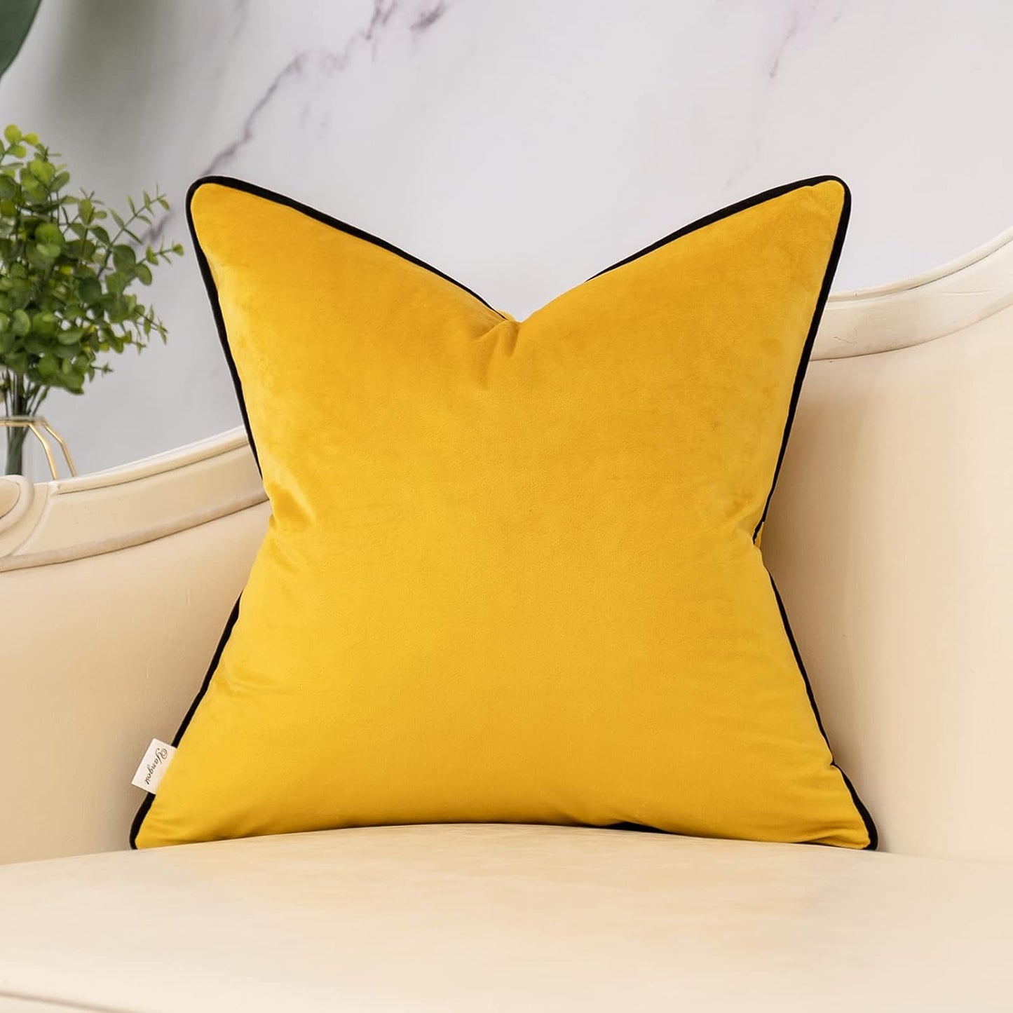Yangest Yellow Decorative Velvet Throw Pillow Cover Striped Patchwork Cushion Case Modern 18x18 Inch Pillowcase for Sofa Couch Bedroom Living Room Home Decor