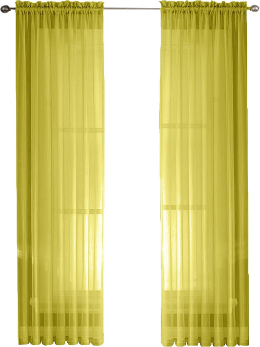Sapphire Home Yellow Sheer Curtains - 84 Inches Length, 2 Panels Set Sheer Drapes, Light Filtering Textured Window Curtain for Living Room, Bedroom, Kitchen, and Dining Room - 54"x84", Yellow