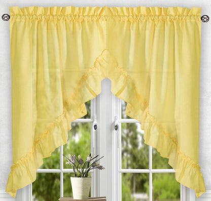 Ellis Curtain Stacey Sheer Tailored Tier Pair Curtains, 56" x 45", Yellow