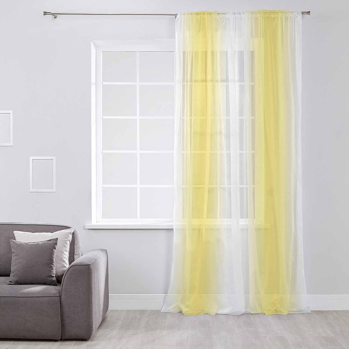 Lemon Yellow Ombre Sheer Curtains 45 Inches Long for Living Room/Bedroom, Gradient Yellow and White Rod Pocket Voile Kitchen Curtains & Drapes Window Treatment 1 Panel, 52" W x 45" L