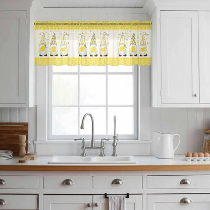 Sheer Window Valance Fruit Lemon Gnome Semi Voile Short Curtain Rod Pocket Farmhouse Green Leaves Yellow Valances Window Treatment for Bedroom Living Room Kitchen 54x18in