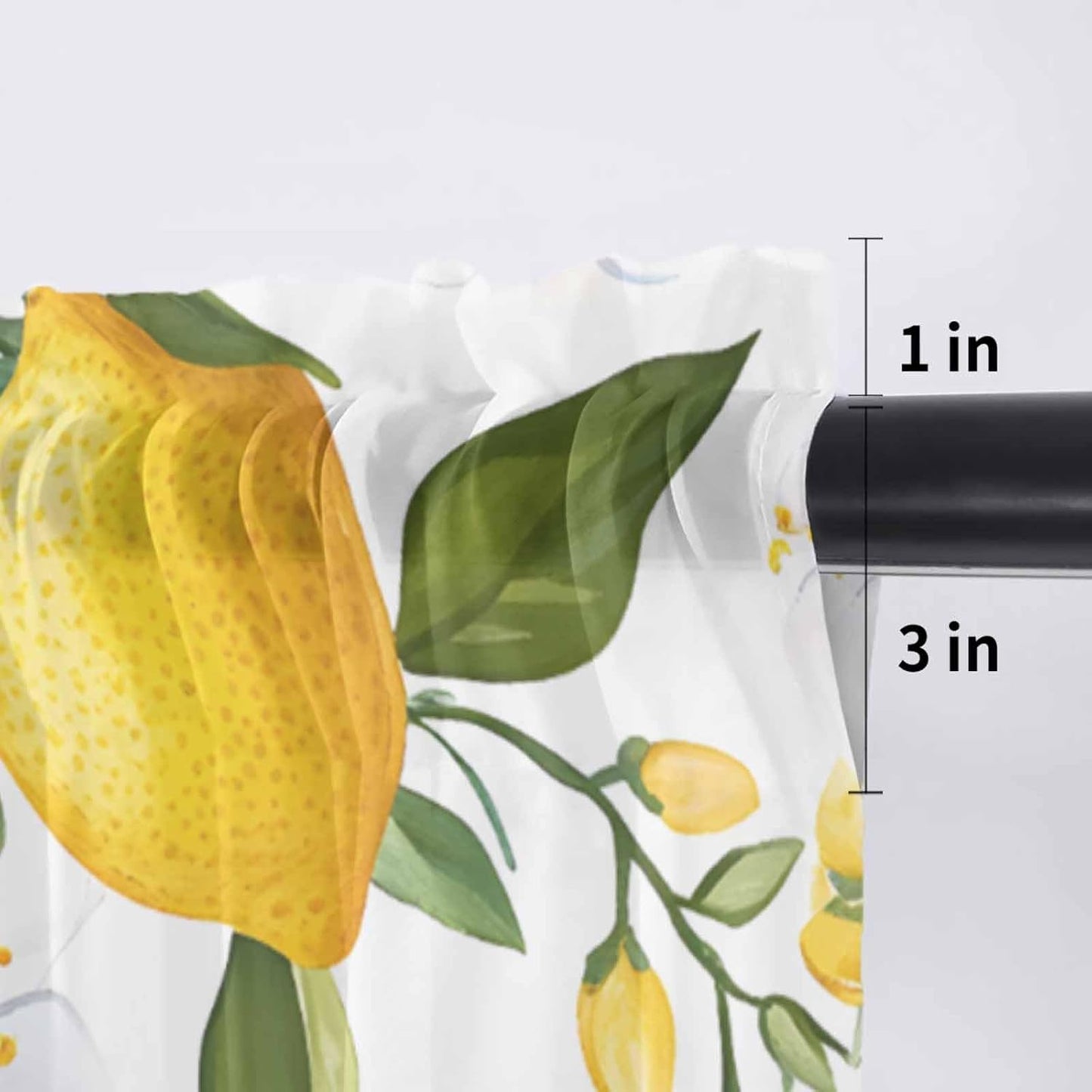 Lemon Summer Sheer Curtain 18 Inch Long Floral Lemon Yellow Green Light Filtering Rod Pocket Voile Curtain Valance for Bedroom Kitchen Cafe Window 54" W x 18" L
