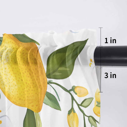 Lemon Summer Sheer Curtain 18 Inch Long Floral Lemon Yellow Green Light Filtering Rod Pocket Voile Curtain Valance for Bedroom Kitchen Cafe Window 54" W x 18" L