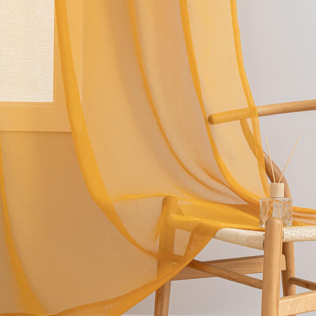 Yellow Sheer Curtains 95 inch Length 2 panels, Rod Pocket Semi Sheer Privacy Curtains, Window Treatments Soft Voile Drapes for Windows Living Room Bedroom French Doors Doorway Divider, 52"Wx 95"L