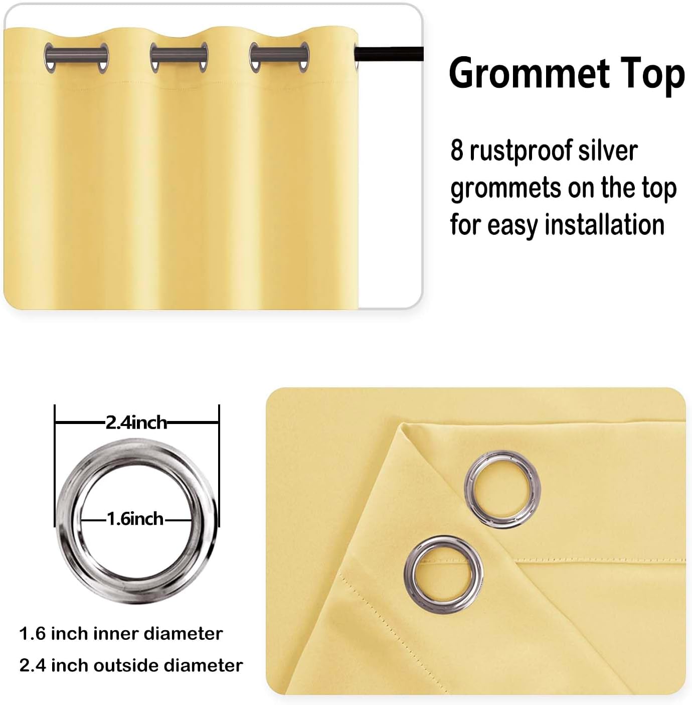 DWCN Blackout Curtains for Bedroom with Tiebacks - Room Darkening Privacy Grommet Top Window Curtains for Living Room, 52 x 63 inch Length,Yellow,Set of 2 Panels