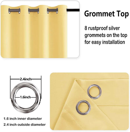DWCN Blackout Curtains for Bedroom with Tiebacks - Room Darkening Privacy Grommet Top Window Curtains for Living Room, 52 x 63 inch Length,Yellow,Set of 2 Panels