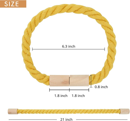 NICEEC 2 Pack Wooden Magnetic Curtain Tiebacks Boho Home Decoration Drape Tie Backs Natural Cotton Handmade Rope Curtain Holdbacks for Thin or Thick Home & Office Window Drapery (Yellow)