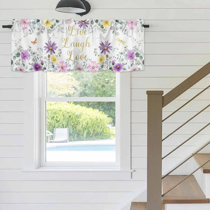 Prime Leader Purple Yellow Flowers Valances Curtain for Windows Spring Floral Eucalyptus Leaf Laugh Love Live Valance Rod Pocket Short Curtains for Kitchen Bathroom Living Room Bedroom, 42" W x 12" L