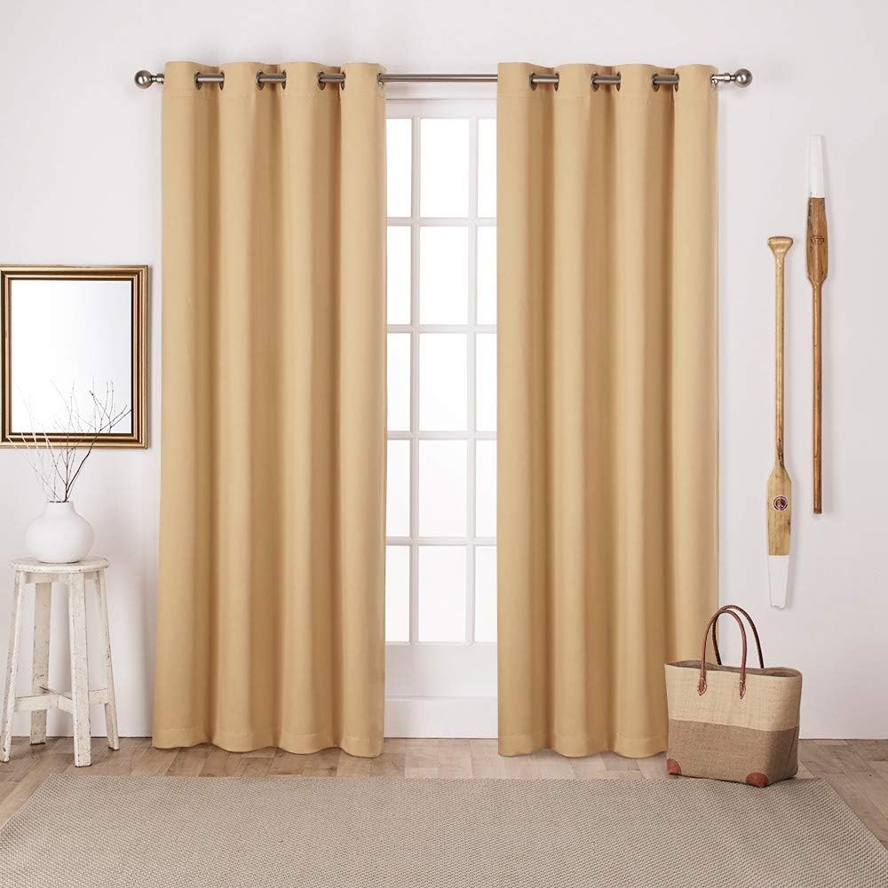 EXCLUSIVE HOME Sateen Twill Woven Room Darkening Blackout Grommet Top Curtain Panel Pair, 52"x84", Sundress Yellow