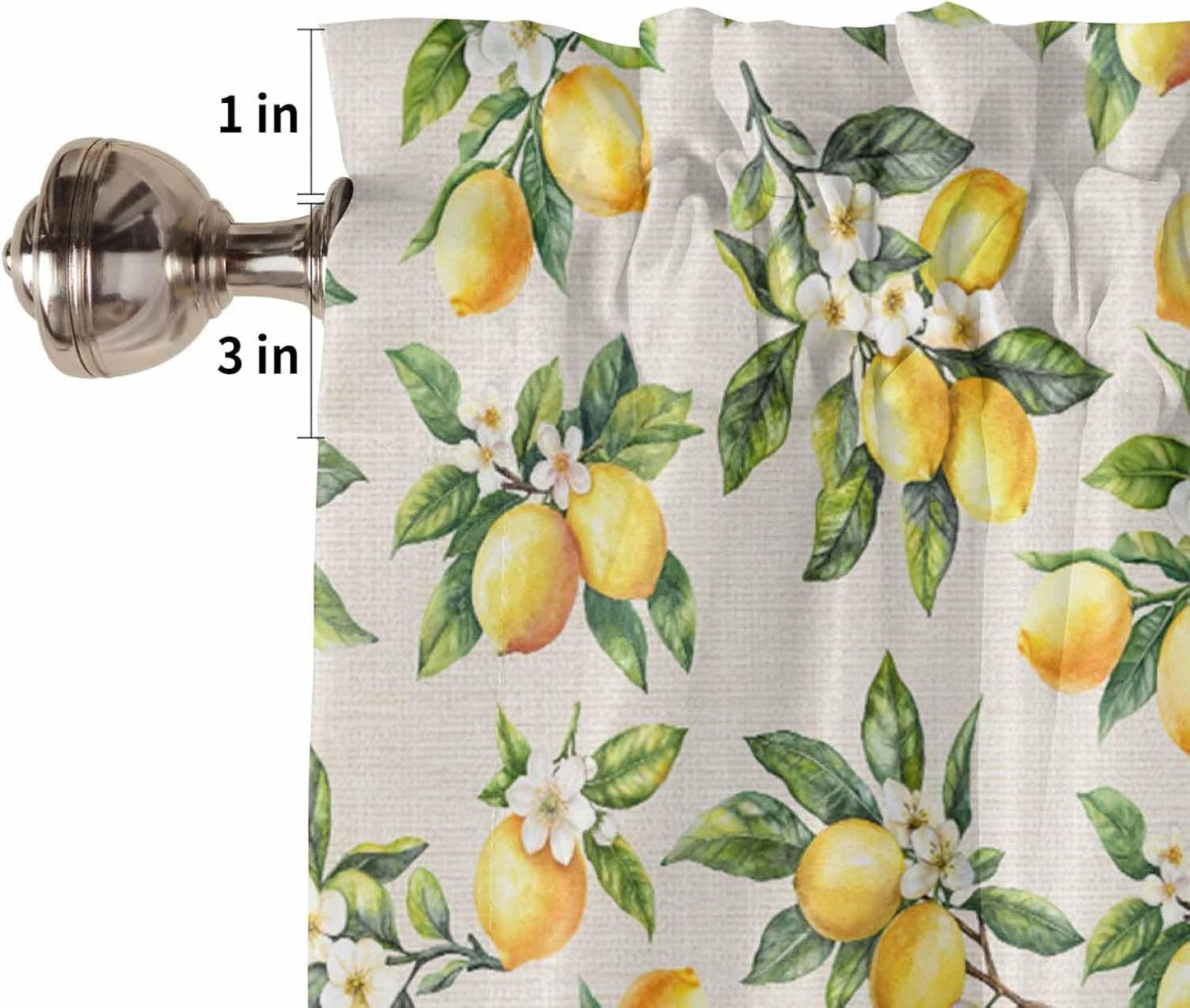 T&H XHome Lemon Valances for Windows Summer Fruit Lemon Flower Plant Linen Vintage Window Treatment Valances Rod Pocket Curtain Valance for Kitchen, Bathroom, Living Room, Bedroom 42" x 18"