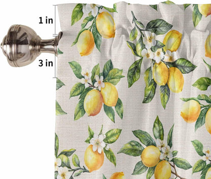 T&H XHome Lemon Valances for Windows Summer Fruit Lemon Flower Plant Linen Vintage Window Treatment Valances Rod Pocket Curtain Valance for Kitchen, Bathroom, Living Room, Bedroom 42" x 18"