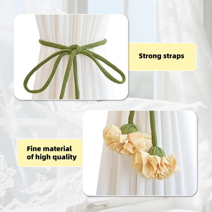 4 Pcs Carnation Flower Fabric Curtain Tiebacks,Adjustable Floral Curtain Rope Tiebacks for Home Office Shower Bedroom Decorative (Yellow)