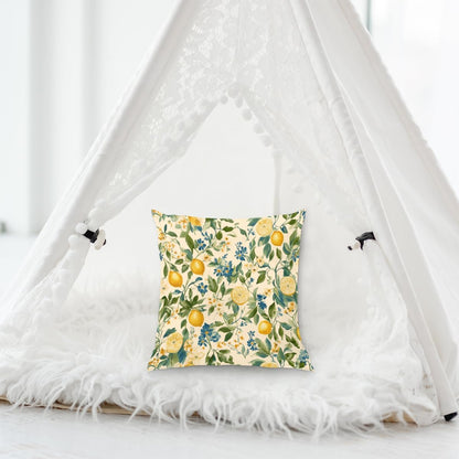 Throw Pillow Covers Summer Flowers Lemons Pillow Cases Square Cushion Cover for Sofa Couch Bedroom Living Room 16x16 Inch