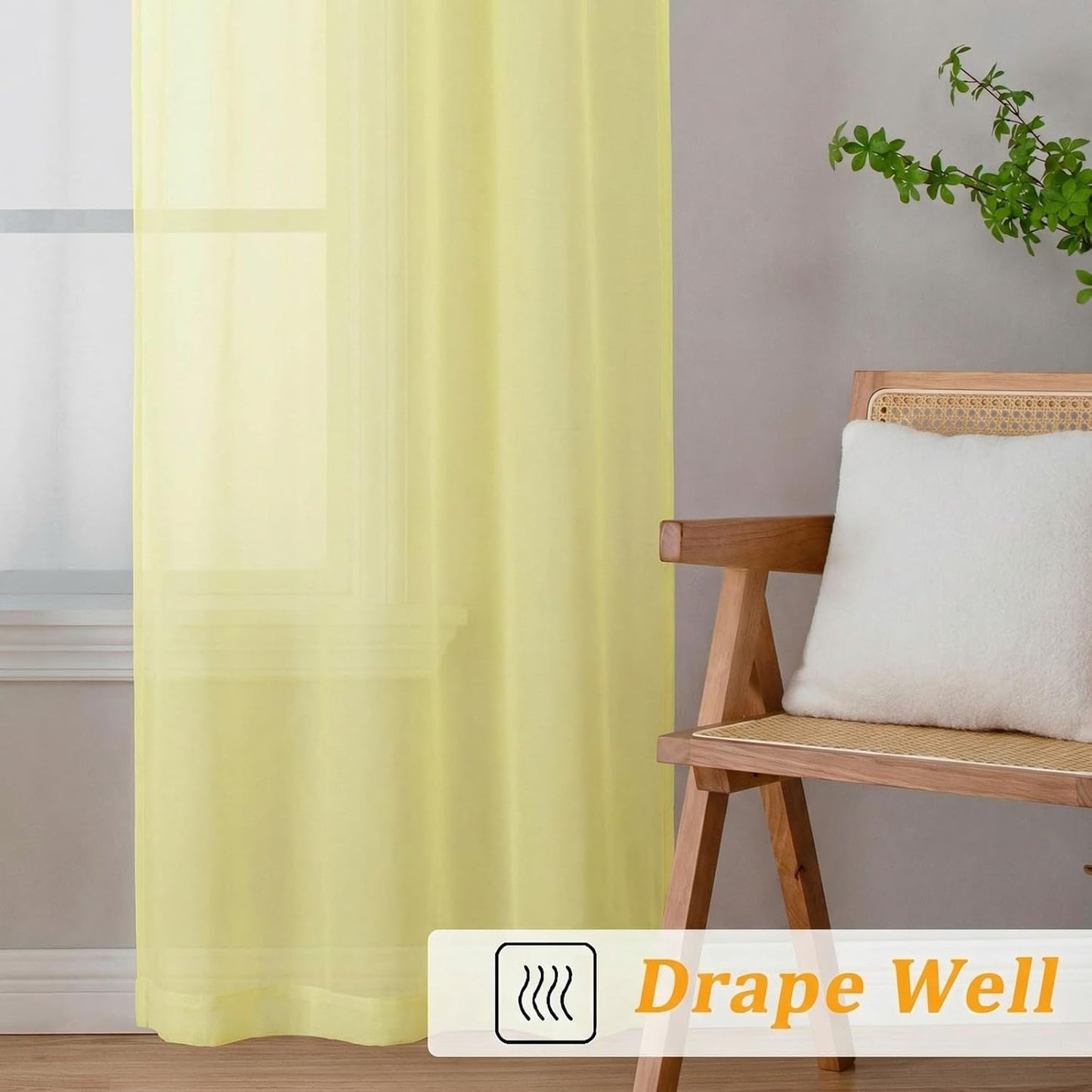 Gwine Light Yellow Sheer Curtains 84 Inches Long 2 Panels Set for Living Room, Rod Pocket Voile Bedroom Curtains, Light Filtering Solid Window Sheer Panels, Each 42Wx84L