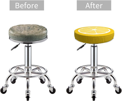 Lemon Round Bar Stool Cover 13 Inch, Soft Breathable Velvet Chair Seat Cushion Slipcover for Cafe Restaurant Hotel Bar