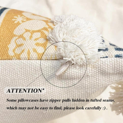 Lumber Boho Throw Pillow Cover for Couch Sofa - Cotton Hand-Woven Tufted Moroccan Decorative Pillowcase with Tassels for Farmhouse Living Room Bedroom Car Hotel - Yellow 12 x 20 Inches