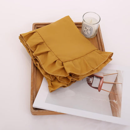 Merryword Mustard Yellow Pillowcases King Pillowcases Set of 2 Ruffle Pillow Shams Cute Pillow Covers Solid Ruffled Fringe Design Yellow Shabby Chic Pillowcases 2 Pack