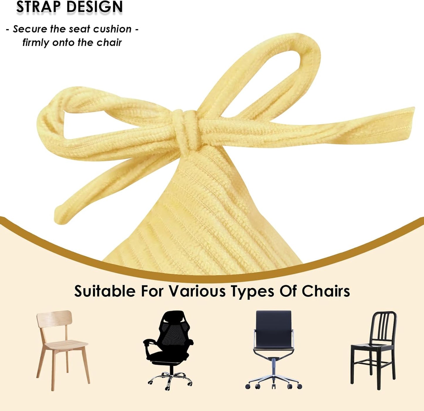 4Pack Chair Cushions for Dining Chairs 15.7"X15.7" Corduroy Chair Pads with Ties Indoor Non-Slip Square Seat Cushion for Kitchen Office Chairs Computer Desk Seat Pad, Light Yellow