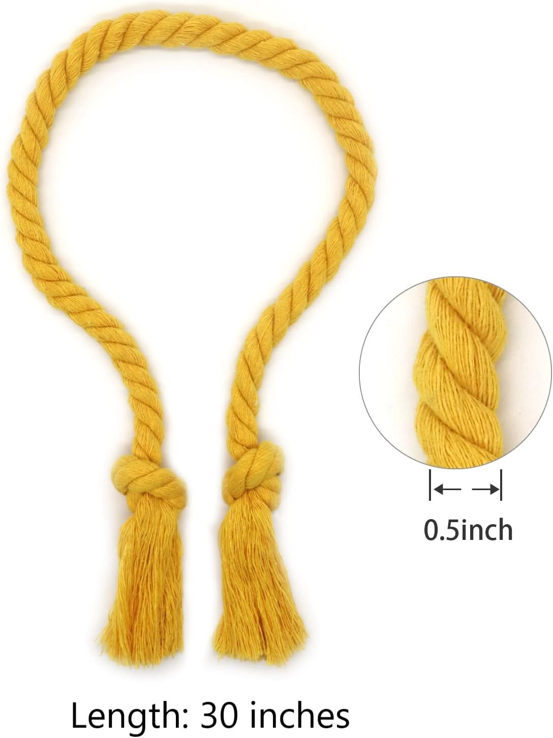 4 Pack Rope Curtain Tiebacks, Natural Cotton Woven Curtain Holdback, Curtain Decorative Holdbacks for Village Rural Boho Style Drapery Tieback, Yellow