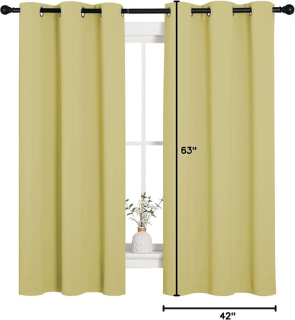 NICETOWN Paler Yellow Blackout Curtains for Bedroom (1 Pair, 42 x 63 inches), Farmhouse Thermal Insulated Room Darkening Drapes for Windows