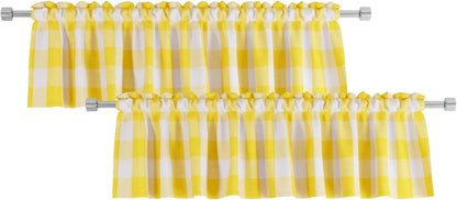 2 Pack Buffalo Check Valances for Windows Living Room 18 inches Long Classic Gingham Plaid Bedroom Bathroom Rod Pocket Country Farmhouse Kitchen Window Curtain Valances - 54"x18" Yellow & White