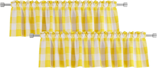 2 Pack Buffalo Check Valances for Windows Living Room 18 inches Long Classic Gingham Plaid Bedroom Bathroom Rod Pocket Country Farmhouse Kitchen Window Curtain Valances - 54"x18" Yellow & White