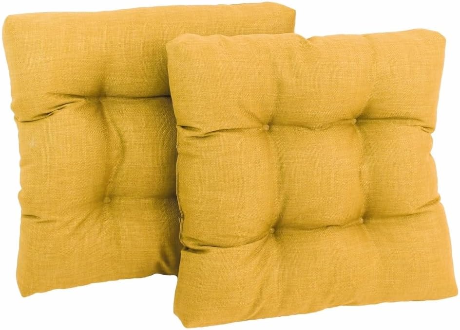 TRP Reversible Square Deep Seat Indoor Outdoor Patio Chair Cushions Set of 2 | Classic Tufted Maximum Cushioned Loft All Weather Lemon Yellow Color | Dining Chair Stain Water Proof 19" X 19"