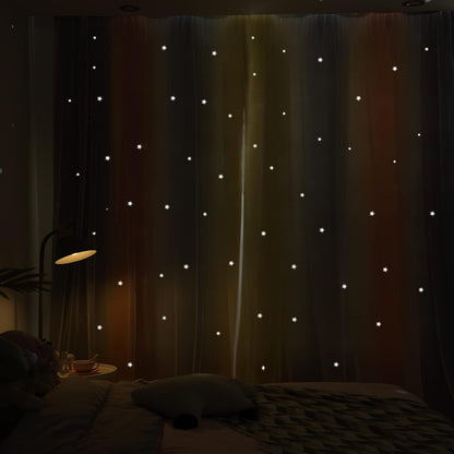 Nursery/Kids/Girls Room Star Cut Out Blackout Rainbow Curtain with Sheer Overlay 2 Panels, Each 52 inch Wide,108 inch Length with White Gauze,Ombre Stripe Rainbow Curtains (2 Pcs,52x108 Inch)