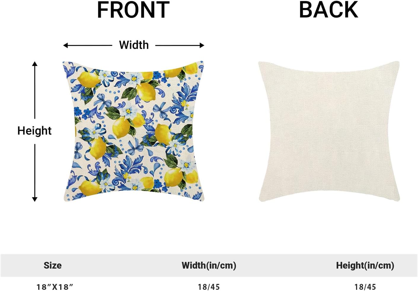 Spring Pillow Covers 18x18 Pack of 2 Blue Yellow Lemon Floral Throw Pillow Covers Outdoor Summer Seasonal Flower Decor Pillowcase Farmhouse Decorative Square Cushion Case for Home Couch