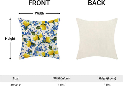 Spring Pillow Covers 18x18 Pack of 2 Blue Yellow Lemon Floral Throw Pillow Covers Outdoor Summer Seasonal Flower Decor Pillowcase Farmhouse Decorative Square Cushion Case for Home Couch