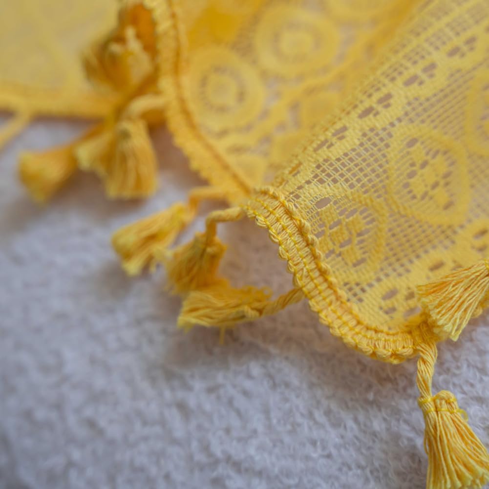Judy Dre am Boho Hollow Out Curtains 1 Panels,Lace Knitted Curtain with Tassels Rod Pocket Window Treatment Vintage Drapes for Cabinet,Yellow,59" Wx18 L