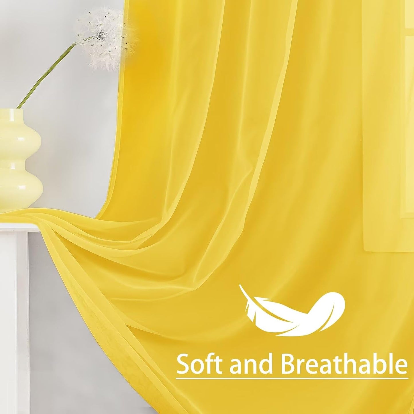 Semi Voile Sheer Curtains 84 Inches Long 2 Panels Rod Pocket Window Treatment for Living Room Bedroom Dining Room(Yellow 42" W x 84" L)