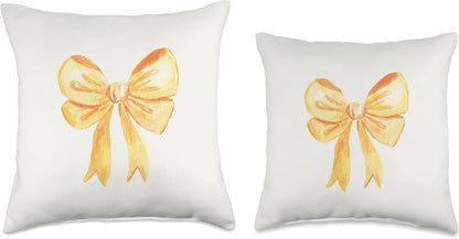 Coquette Aesthetic Yellow Bow Girly Throw Pillow