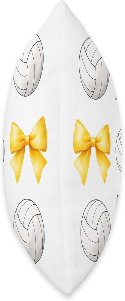 Volleyballs & Blue & Yellow Gold Bows Volleyball Team Player Throw Pillow