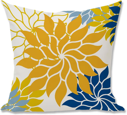Boho Floral Abstract Pillow Cover,Yellow Blue Dahlia Decorative Cushion Case to Sofa/Bed/Living Room, Gift for Mom, Friends,Housewarming, Birthdays & Spring Summer Home Decor,18x18 Inch
