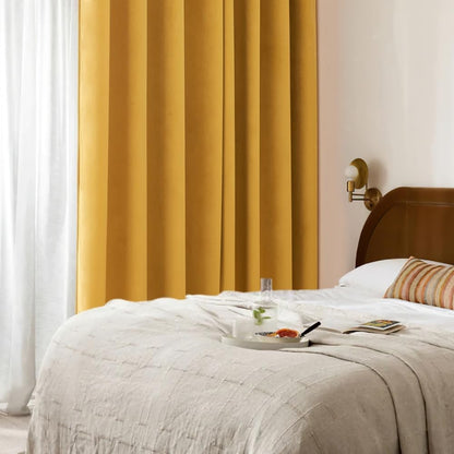 ANRODUO Mustard Yellow Velvet Curtains 96 Inches Long Blackout Thermal Insulated Soundproof Curtain Privacy Room Darkening Curtains Grommet Window Drapes for Bedroom Living Room Set of 2