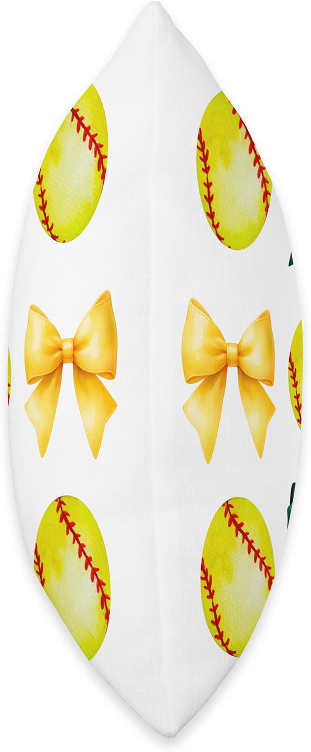 Softballs & Bows for Women Girl Softball Player Green Yellow Throw Pillow