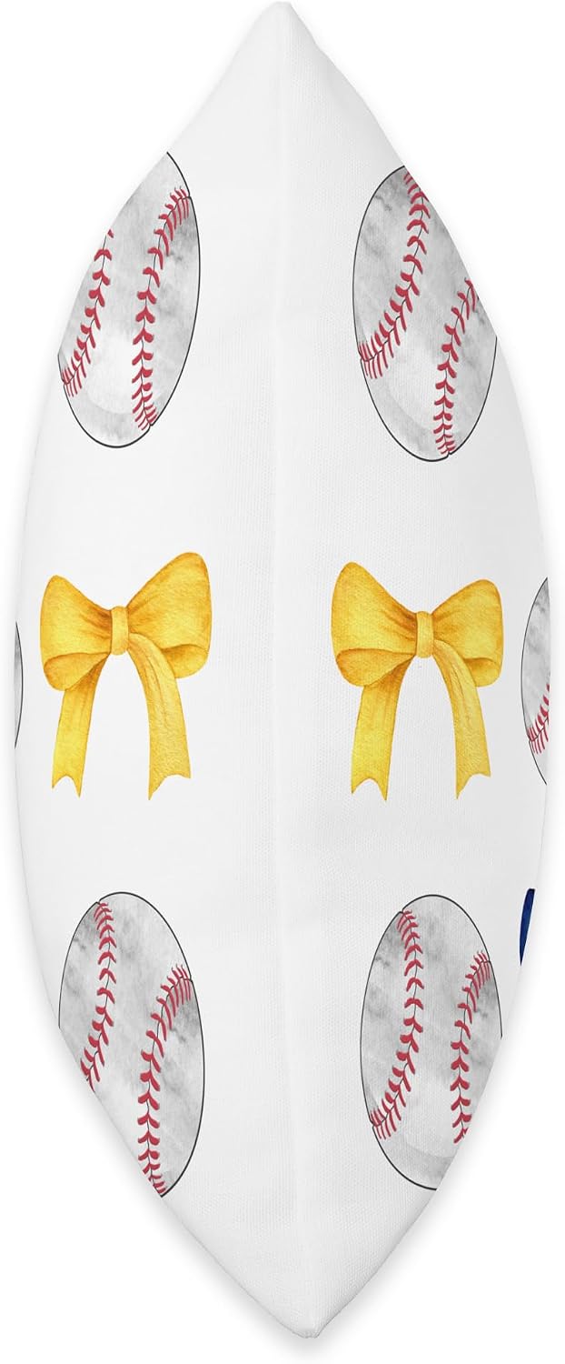 Baseballs & Dark Blue Yellow Bows Tee Ball Mom School Pride Throw Pillow
