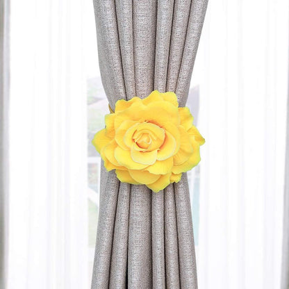 Curtain Tiebacks, Rose Magnetic Curtain Holders，Elegant 2 Pack Decorative Rope Holdback Holder, Home Decor Thin or Sheer Window Drapries Bed Canopy (Yellow)