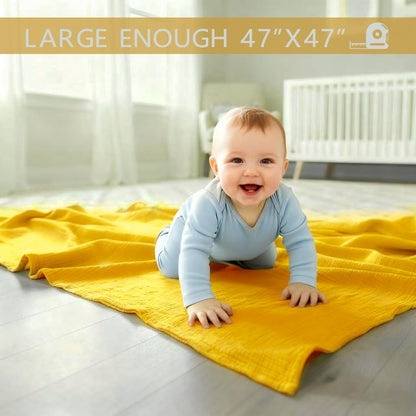 Muslin Swaddle Blankets for Baby Boy - 3 Pack 47x47 Inch Large Receiving Blankets, Soft Breathable Cotton Nursery Swaddles for Newborn, Infant & Todler (Yellow, White, Banana)